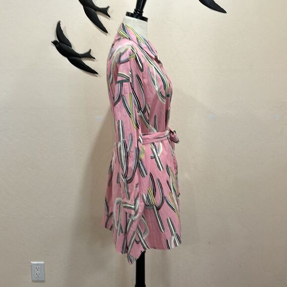 Sorry, Too Much Love Saguaro Cactus Print Cotton Shirt Dress With Belt - Pink XL - Picture 2 of 12